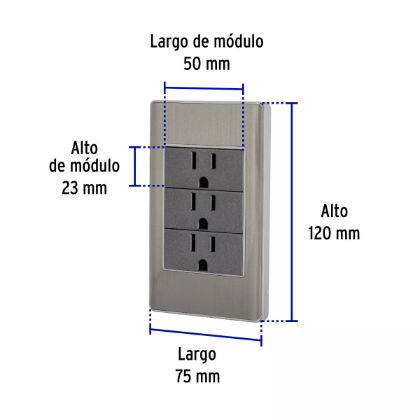 ‣ Placa armada acero inox 3 contac... | Volteck
