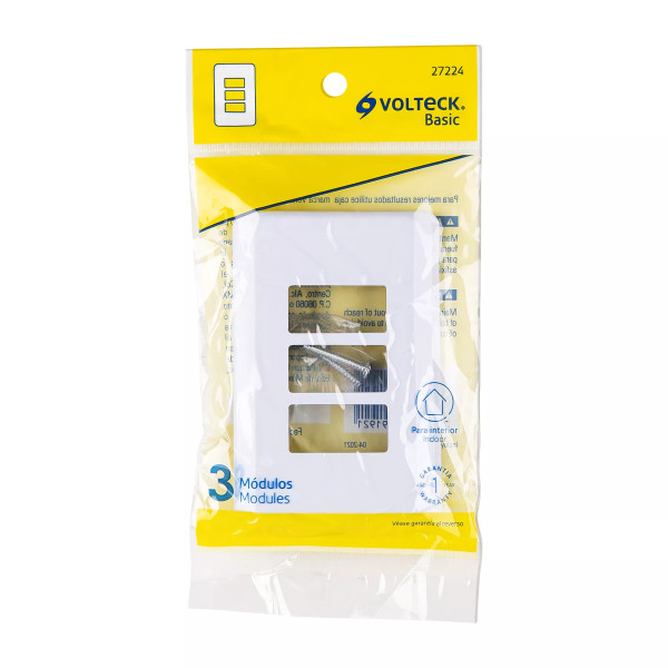 ‣ Placa 3 módulos ABS línea Basic blanca | Volteck