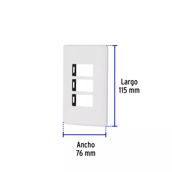 ‣ Placa 3 módulos ABS línea Basic blanca | Volteck
