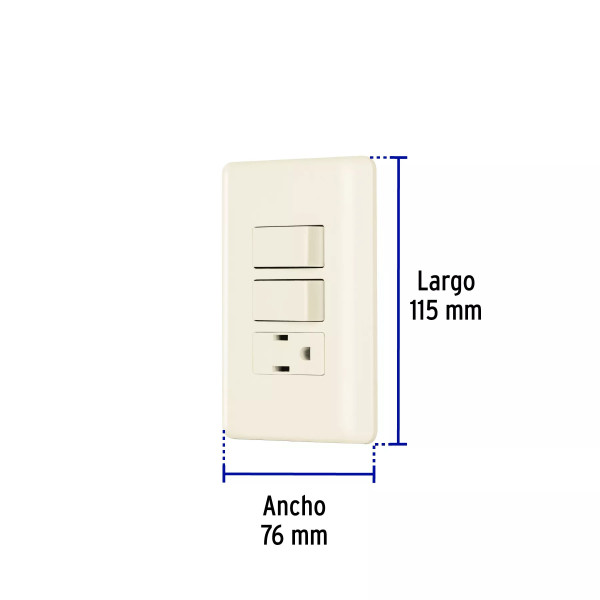 ‣ Placa armada 2 interruptores, marfil | Volteck