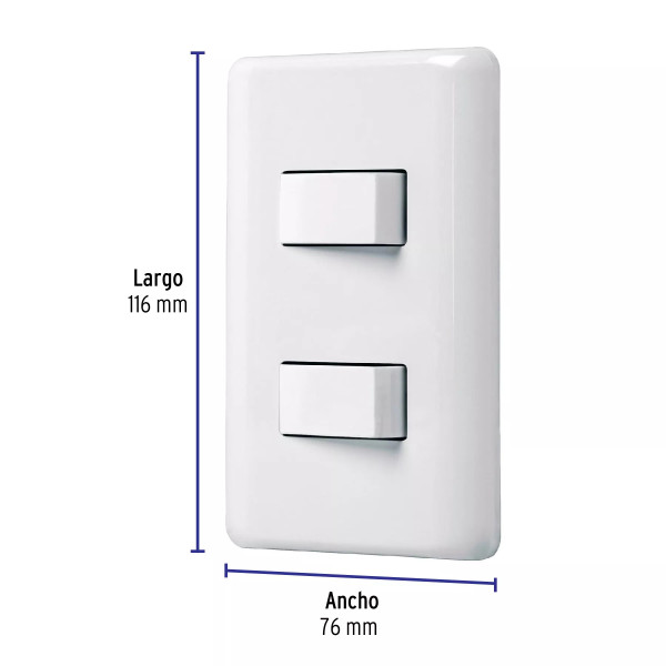 ‣ Placa 2 interruptores sencillos, Volteck Basic | Volteck