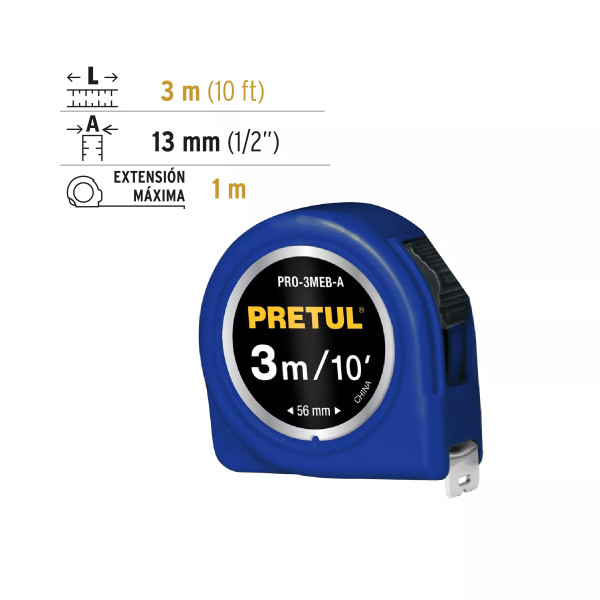Flexómetro Azul 3 M Cinta 13 Mm, En Tarjeta, Pretul | Flexómetros / Cintas Metricas Ferreterias Ferretodo