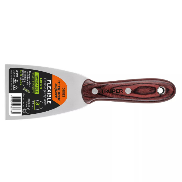 ‣ Espátula 3" acero inox. mango madera Expert | Truper
