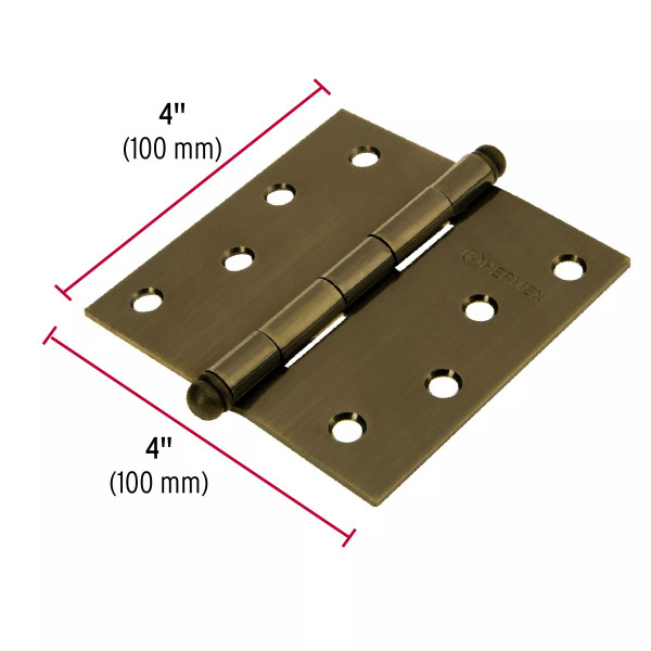‣ Bisagra 4" Latón Antiguo, Cabeza Redonda | Hermex