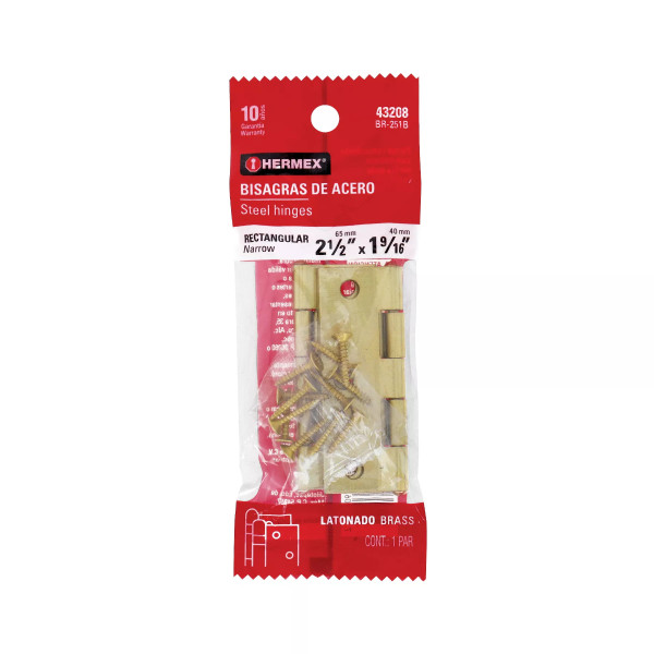‣ Bolsa 2 bisagras 2-1/2" acero latonado... | Hermex