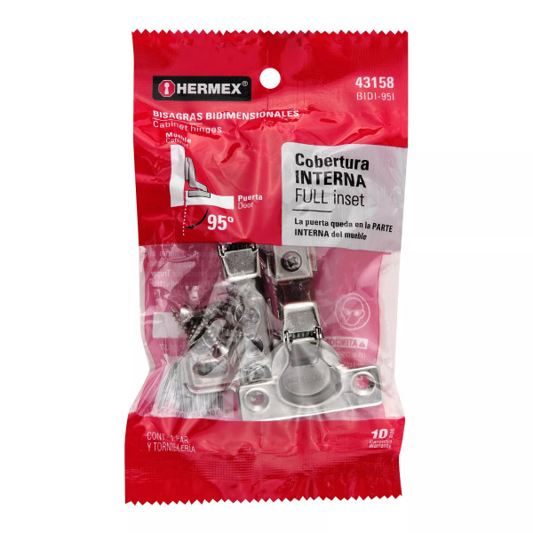 ‣ Bolsa c/2 bisagras 95° cobertura interna | Hermex