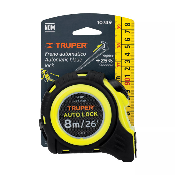 Flexómetro Auto-Lock Contra Impactos 8 M Cinta 25 Mm, Truper | Flexómetros / Cintas Metricas Ferreterias Ferretodo
