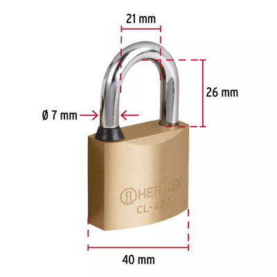 ‣ Candado de latón 40mm gancho corto llave puntos | Hermex