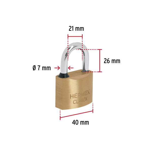 ‣ Candado de latón 40mm gancho corto, llave tetra | Hermex