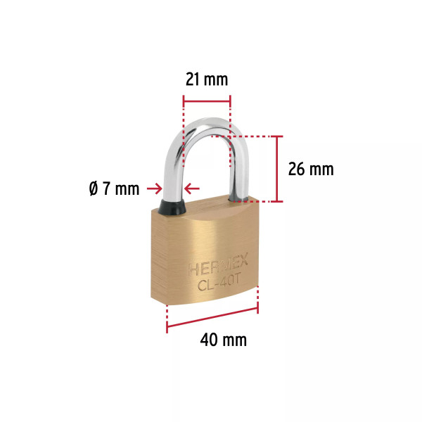 ‣ Candado de latón 40mm gancho corto, llave tubular | Hermex