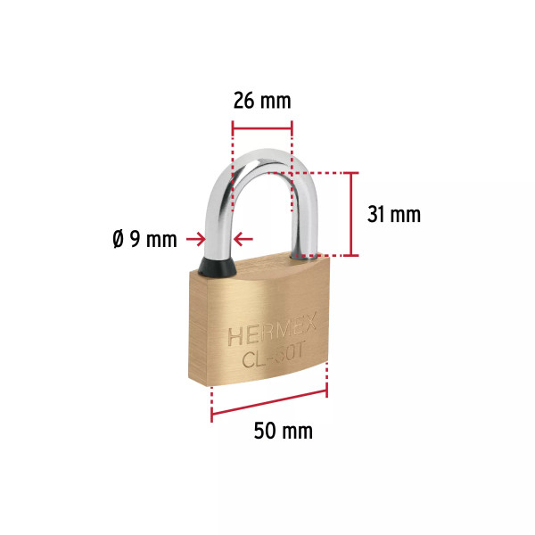 ‣ Candado de latón 50mm... llave tubular | Hermex