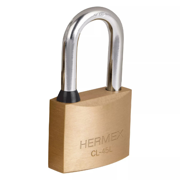 ‣ Candado latón 45 mm gancho largo en blíster | Hermex