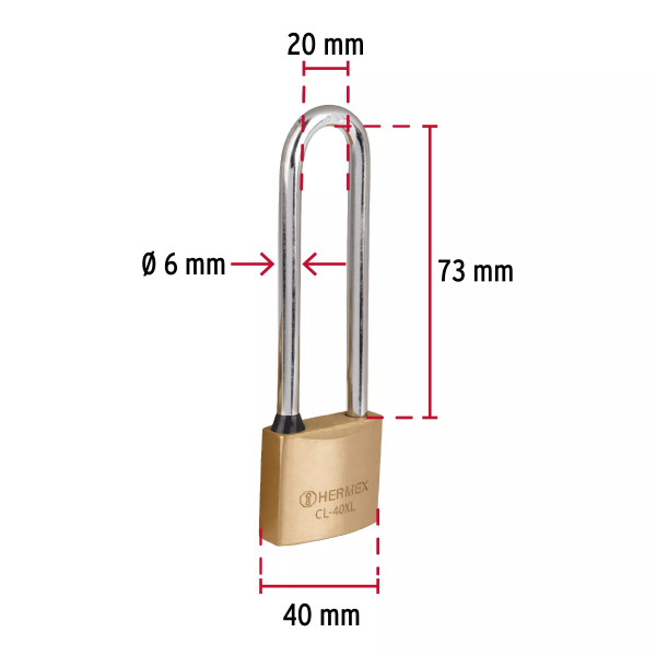 ‣ Candado latón 40 mm gancho extra largo blíster | Hermex