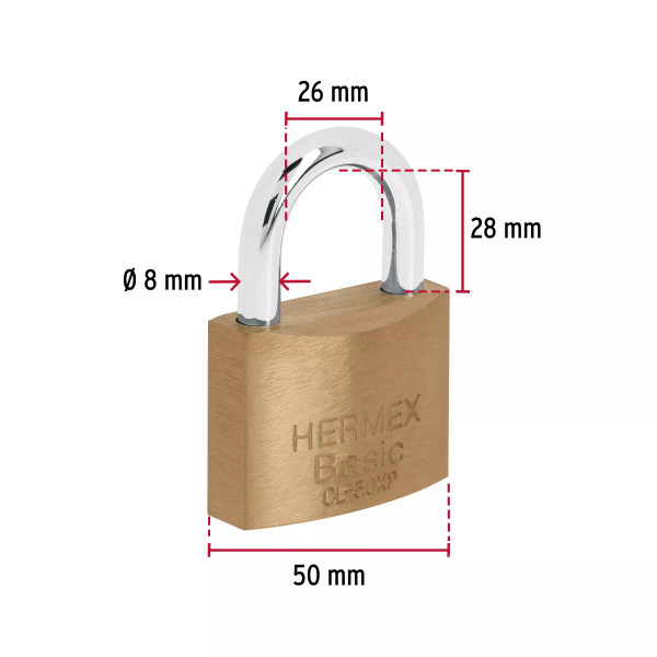 ‣ Candado de latón 50 mm llave tetra en blíster... | Hermex Basic