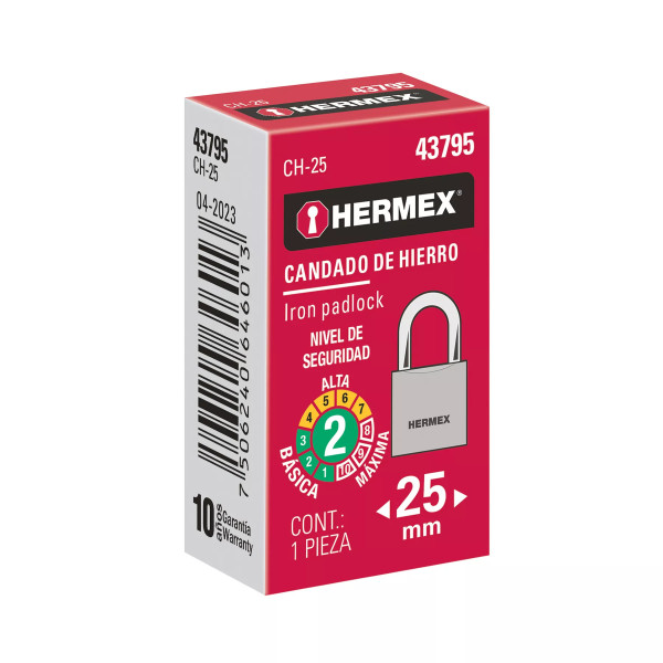 ‣ Candado de hierro 25 mm gancho corto en caja... | Hermex