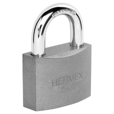 ‣ Candado hierro 63 mm gancho corto en caja, HERMEX | Hermex