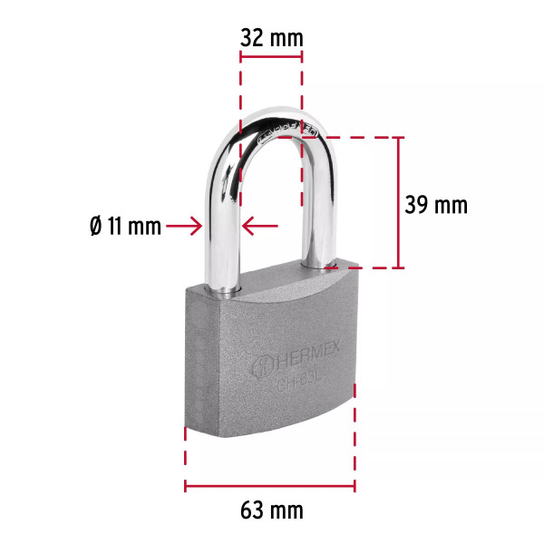‣ Candado de hierro 63 mm gancho largo en caja... | Hermex