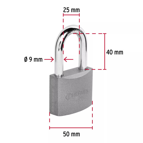 ‣ Candado hierro 50 mm gancho largo blíster | Hermex