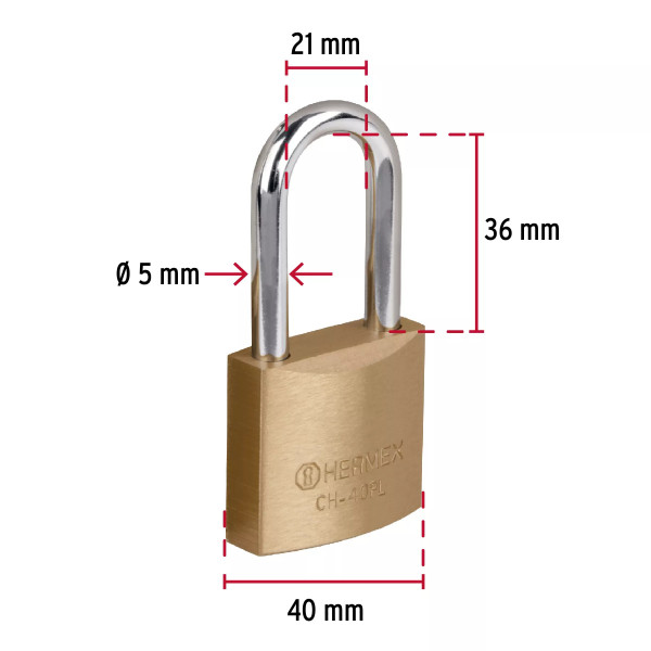 ‣ Candado hierro latón 40 mm, largo, caja | Hermex Basic