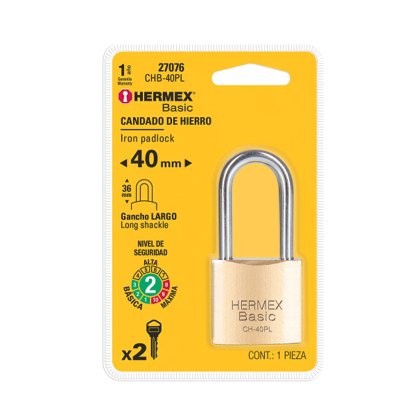 ‣ Candado hierro latón 40 mm, blíster, BASIC | Hermex Basic