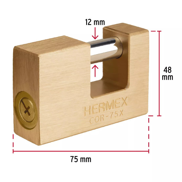‣ Candado antipalanca 75mm, latón, llave tetra | Hermex