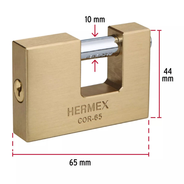 ‣ Candado antipalanca 65mm latón llave tradicional | Hermex