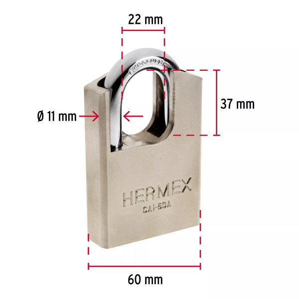 ‣ Candado de acero 60mm, llave anti-ganzúa | Hermex