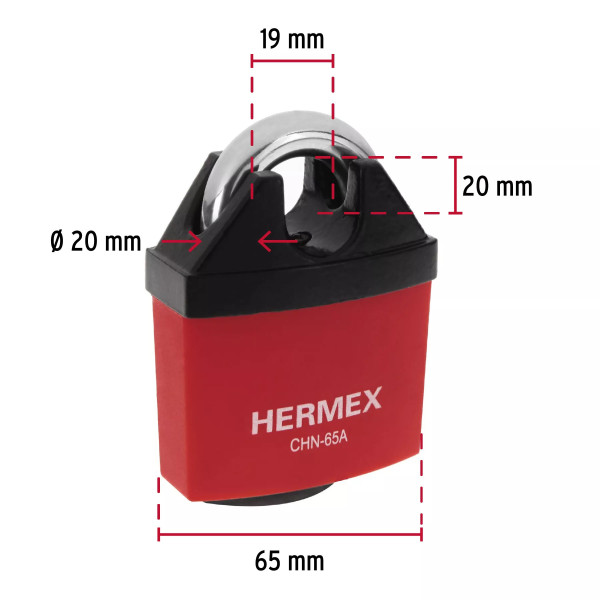 ‣ Candado de hierro 65 mm... llave anti-ganzúa | Hermex