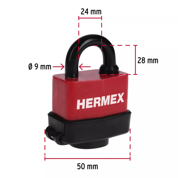 ‣ Candado laminado 50mm, recubierto de plástico | Hermex