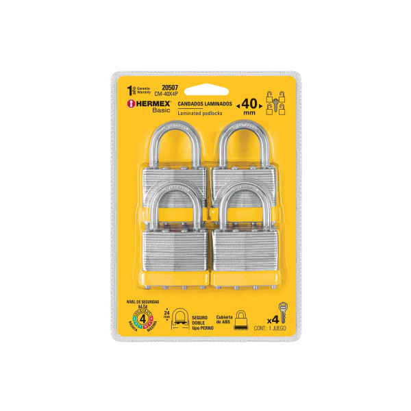 ‣ Juego 4 candados laminados 40 mm | Hermex