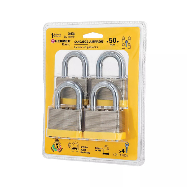 ‣ Juego de 4 candados 50 mm, HERMEX BASIC | Hermex