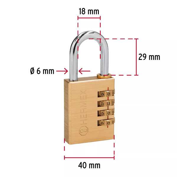 ‣ Candado combinación 40 mm latón en blíster | Hermex