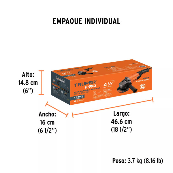 Pulidora Esmeriladora Angular 4-1/2' 1300 W, Profesional | Pulidoras / Esmeriles