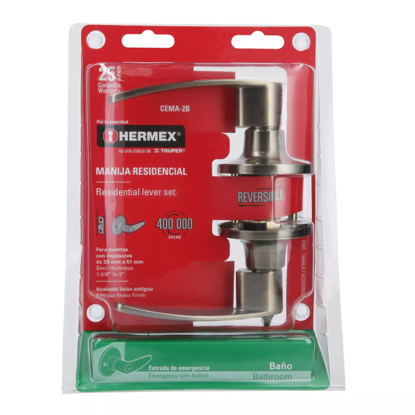 ‣ Cerradura manija "Turín" p/baño latón... | Hermex