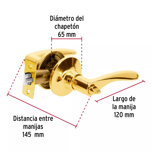 ‣ Cerradura manija "Milán" latón brillante | Hermex