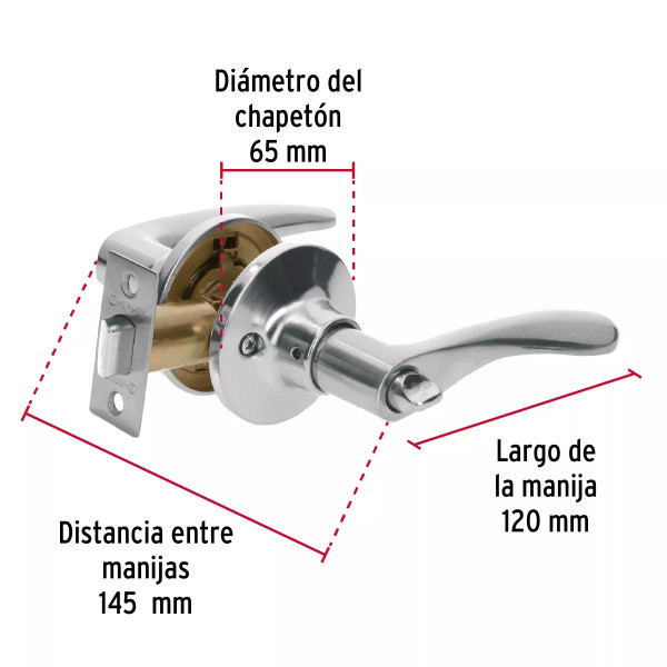 ‣ Cerradura manija "Milán" baño cromo mate | Hermex