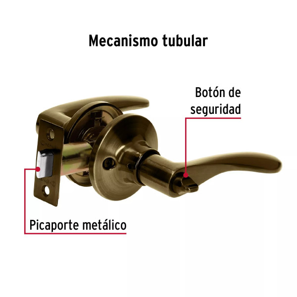 ‣ Cerradura manija "Milán" baño latón ant. | Hermex