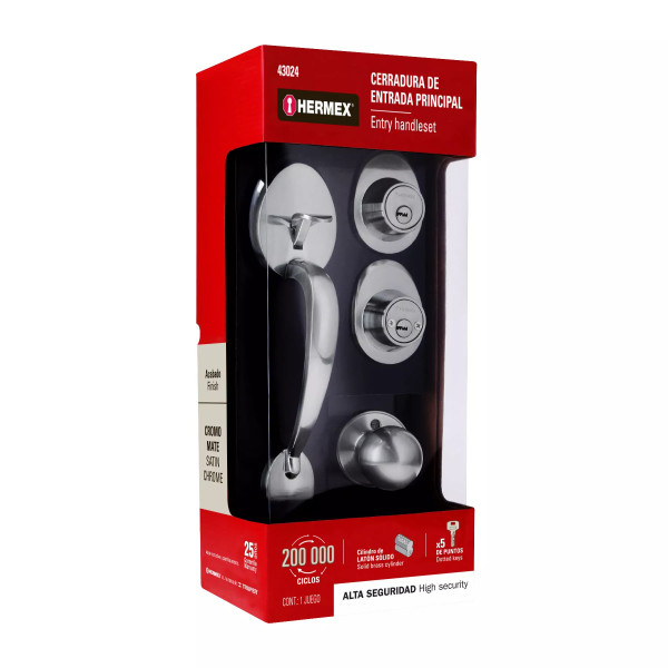 ‣ Jaladera y perilla Lugo llave-llave cromo mate... | Hermex