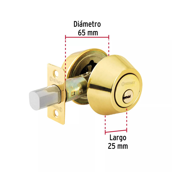 ‣ Cerrojo llave-llave latón brillante HERMEX | Hermex
