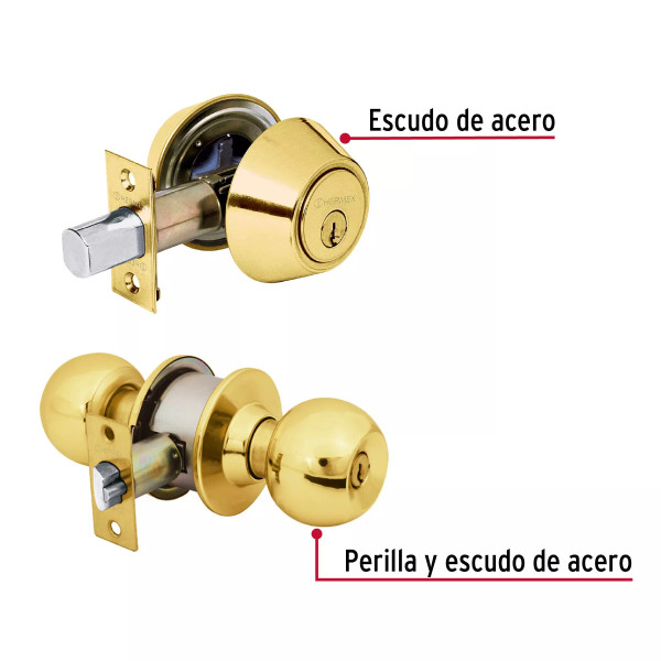 ‣ Combo cerraduras llave-llave latón brillante... | Hermex Basic
