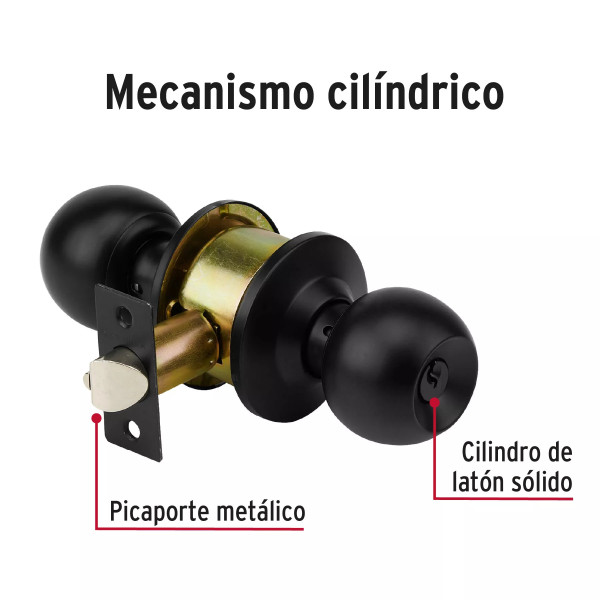 ‣ Cerradura pomo negra esfera recámara HERMEX | Hermex
