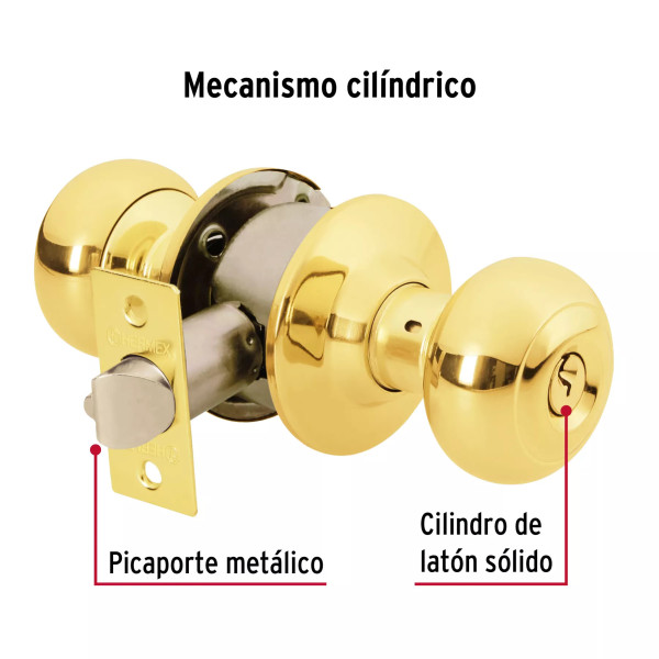 ‣ Cerradura oval latón brillante para entrada | Hermex