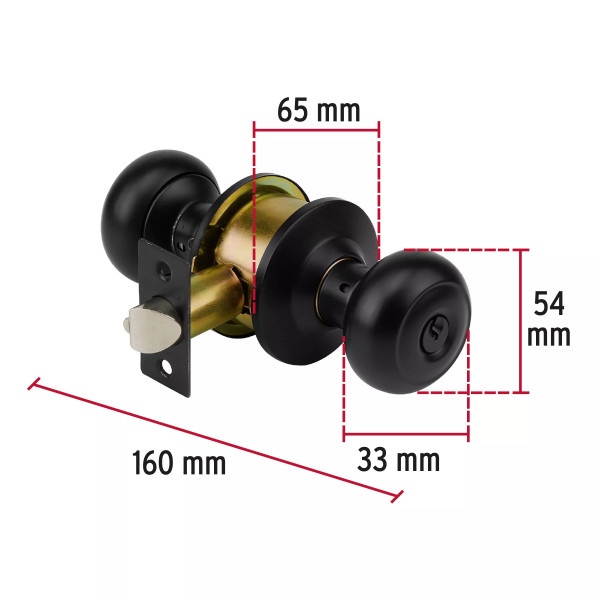 ‣ Cerradura pomo oval negra para entrada | Hermex