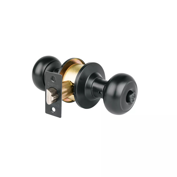 ‣ Cerradura pomo oval negra para recámara | Hermex