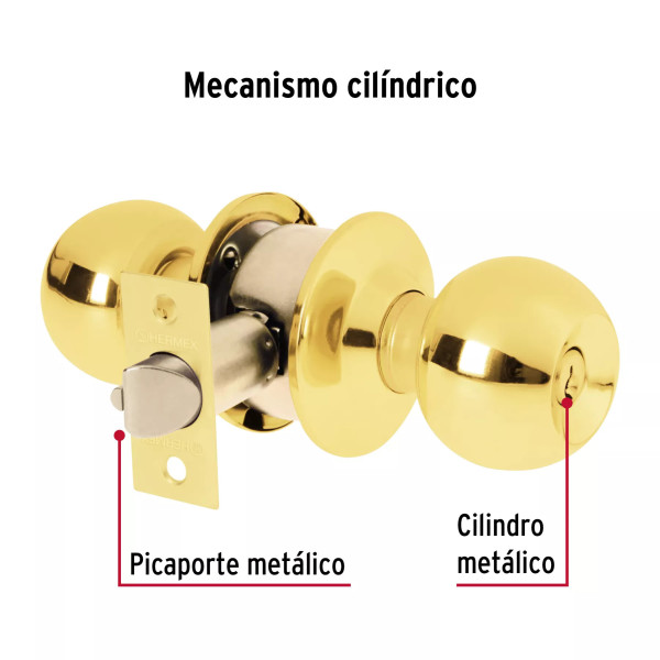 ‣ Cerradura esfera cilíndrico brillante BASIC | Hermex Basic