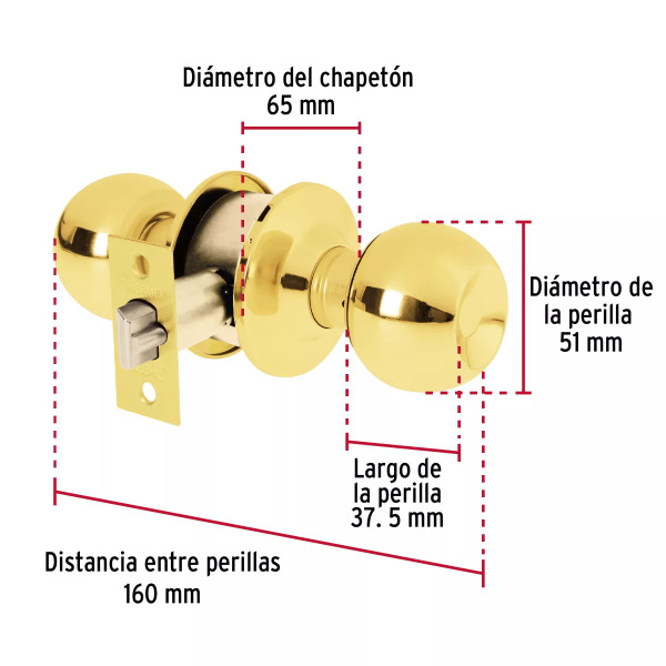 ‣ Cerradura esfera cilíndrico brillante BASIC | Hermex Basic