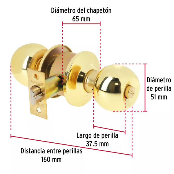 ‣ Cerradura cilíndrica esfera brillante BASIC | Hermex Basic