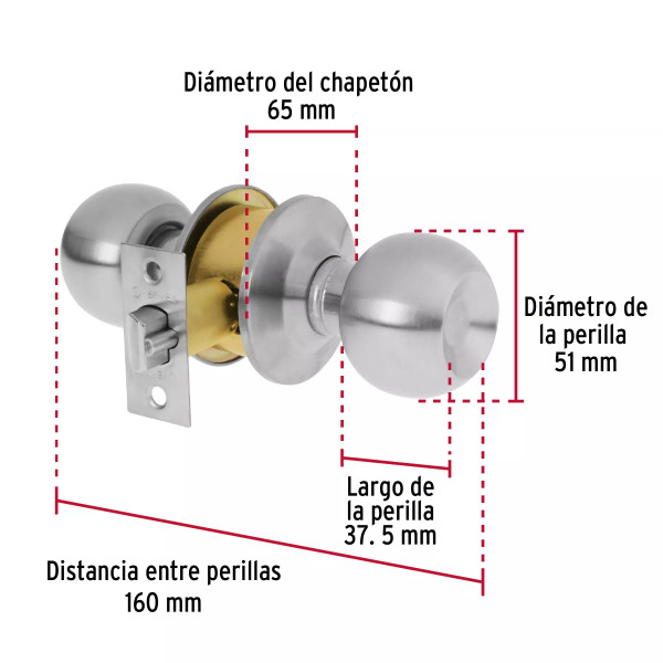 ‣ Cerradura esfera cilíndrica cromo BASIC | Hermex Basic