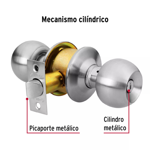 ‣ Cerradura tipo esfera cilíndrico baño cromo | Hermex Basic