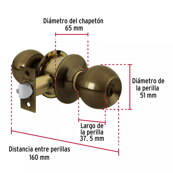 ‣ Cerradura esfera cilíndrica antigua, recámara | Hermex Basic